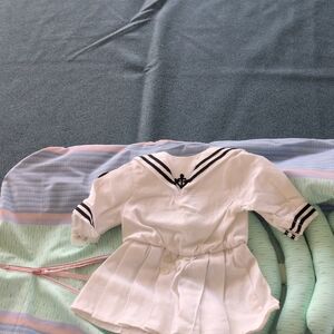 vintage american girl doll sized White Nautical Sailor Dress and garment bag